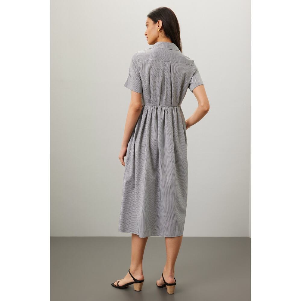 ADAM LIPPES x RTR Blue White Striped Front Button Collared Waist Tie Dress 8 - Picture 2 of 13